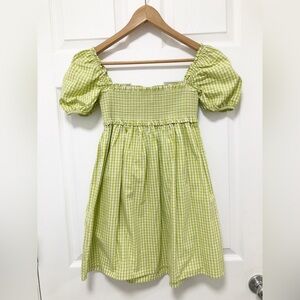 Aritzia Sunday Best Hadley Green Gingham Mini Dress Puff Sleeve Size XS